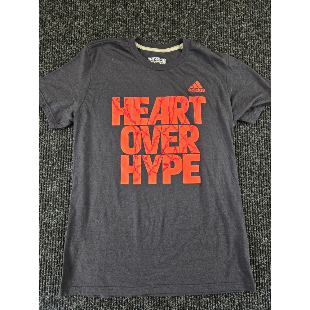 Adidas Mens Heart Over Hype‎ Graphic Go-To Performance Tee Gray Orange Size M
